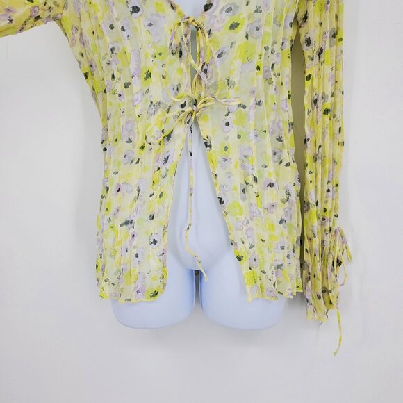 NWT H&M Yellow Floral Tie Sheer Fairy Top Shirt Small Spring Y2K Whimsigoth Flow - Picture 8 of 10